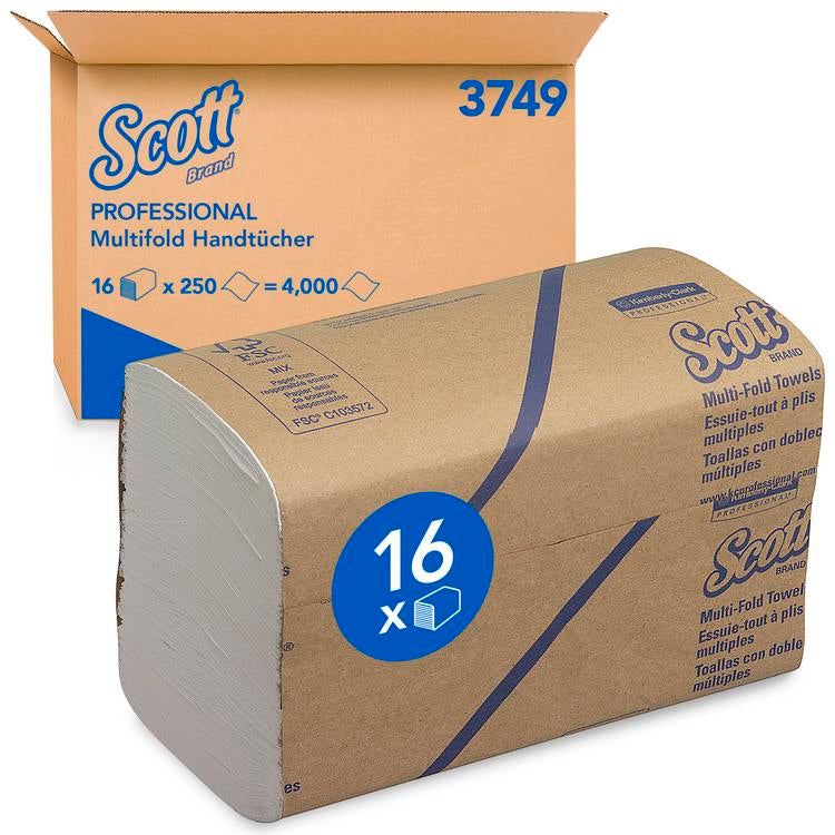 Handtücher Scott t 3749 MultiFold weiss 1-lagig, Karton à 16x250 Stk = 4000 Stk