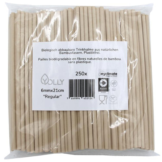 Trinkhalm Bambusfaser Beutel à 250 Stk, Natur L 21cm, D 6mm, kompostierbar