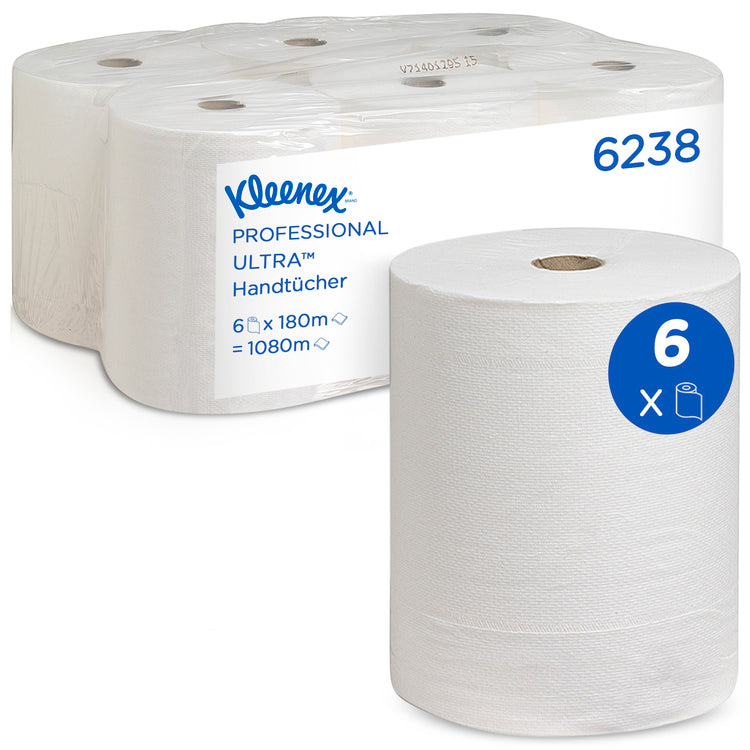 Kleenex Ultra Handtuchrolle, Sack à 6 Rollen à 180m, weiss, 2-lagig