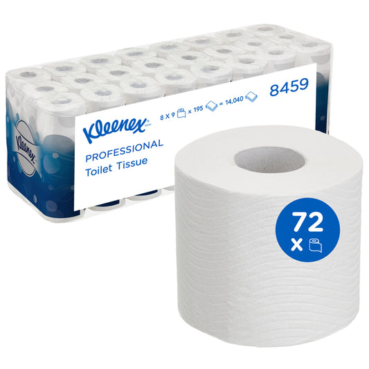 Toilettenpapier KLEENEX, weiss, 3-lagig, Sack à 8x9 Rollen à 195 Blatt