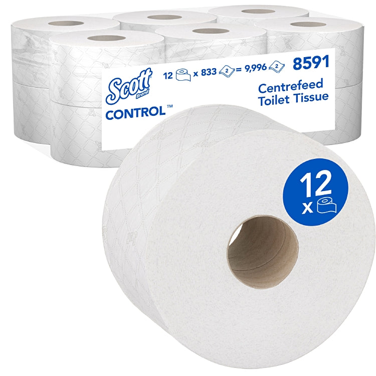 Toilettenpapier Scott Control, 10.6 x 19.8cm, 2 lagig, weiss, Sack à 12 Rollen