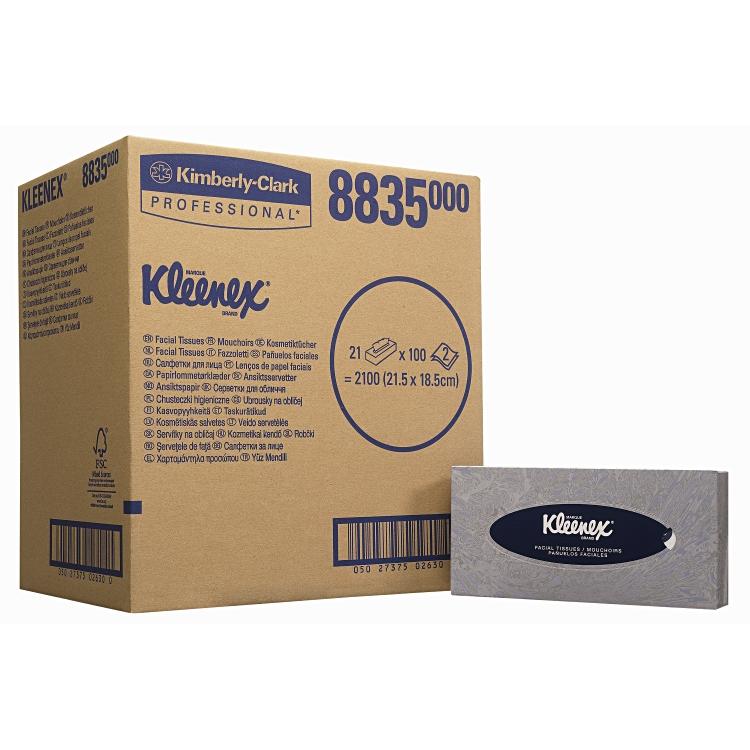 Kleenex Kosmetiktuch 2-lagig, weiss, Karton à 21 Box à 100 Tücher