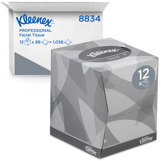 KLEENEX Kosmetiktücher, Krt à 12 Box à 88 Tücher, weiss, Würfelbox