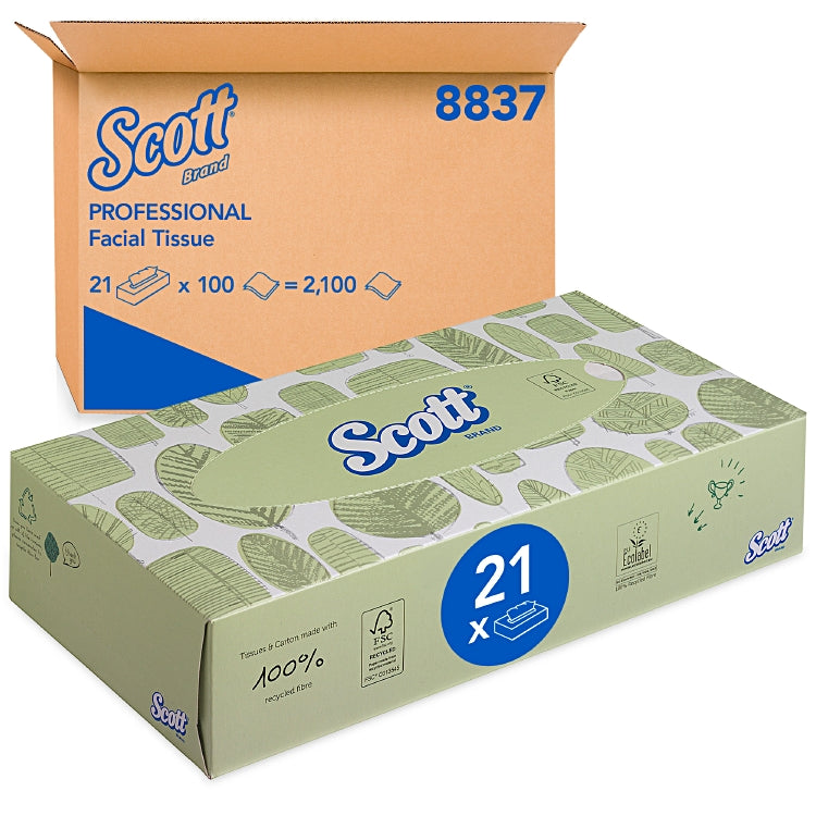 Kosmetiktücher Scott 2-lagig 21.5 x 18.5 cm, 21 Boxen à 100 Tücher
