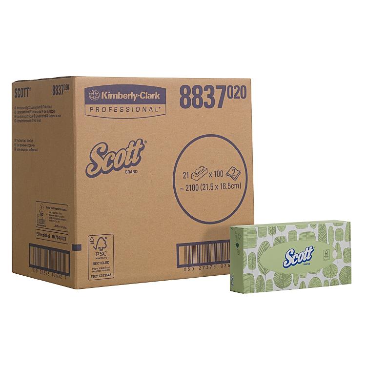 Kosmetiktücher Scott 2-lagig 21.5 x 18.5 cm, 21 Boxen à 100 Tücher