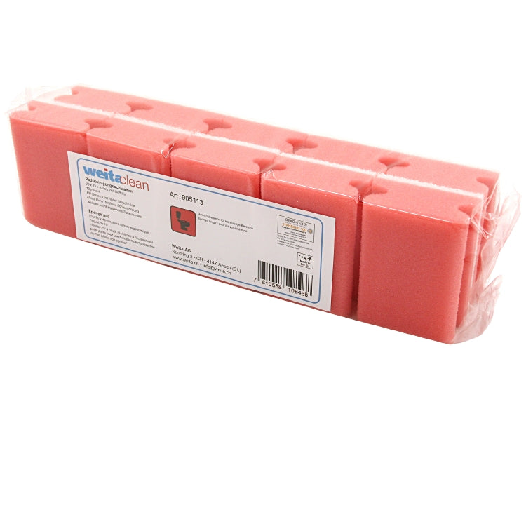 Padschwamm 95x70x43mm, Griff Pack à 10 Stück, Schwamm rot Scheuervlies weiss (kratzfrei)