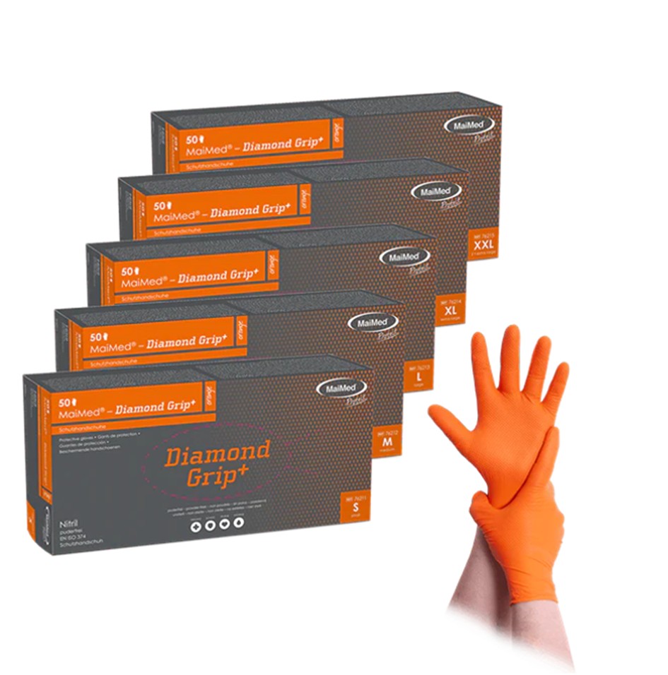 Maimed Nitrilhandschuhe Diamond Grip+ Orange (50 Stk.)