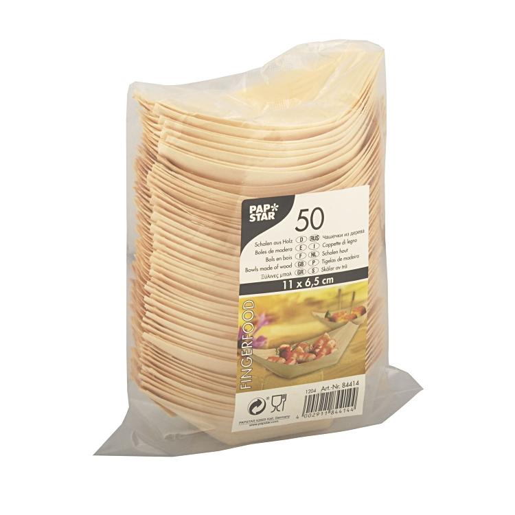 Snackschale Papstar Pure Fingefood Holzschiffchen 11.0 x 6.5 cm, Pack à 50 Stück