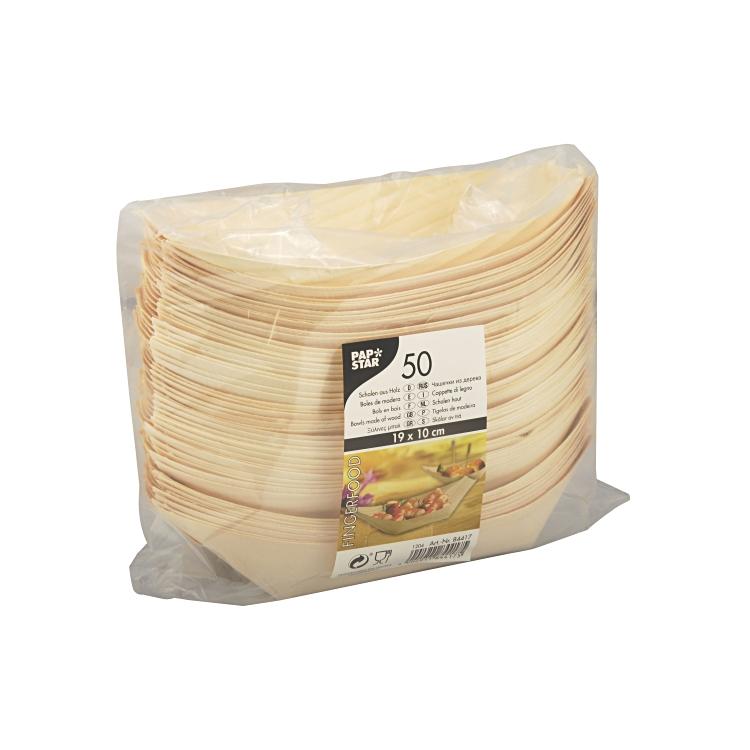 Snackschale Papstar Pure Fingefood Holzschiffchen 19.0 x 10.0 cm, Pack à 50 Stück