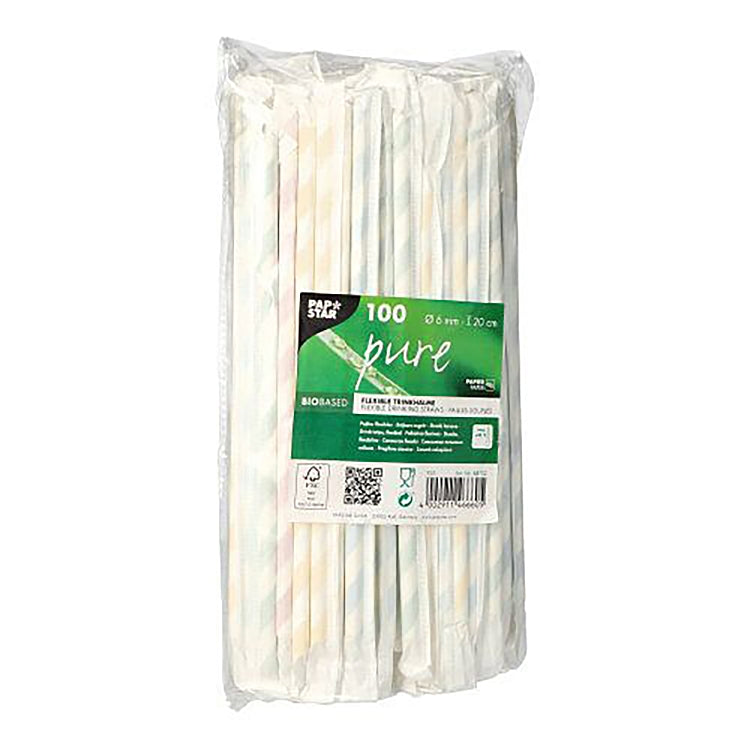 Trinkhalme Papstar Stripes "pure" flexibel, 20 cm Ø 6 mm, farblich assortiert